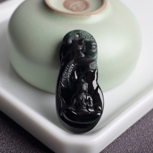 糯冰种墨翠悟道吊坠