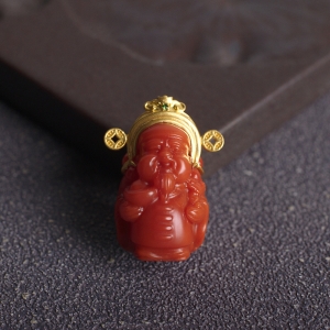 18K柿子红南红财神吊坠
