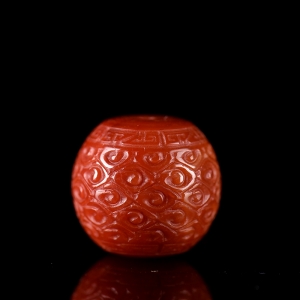 锦红南红云纹鼓珠配件