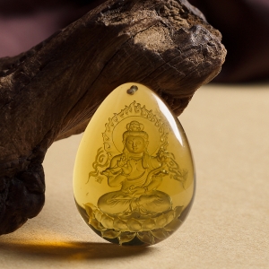 墨西哥蓝珀大势至菩萨吊坠