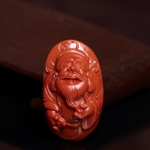 柿子红南红财神吊坠