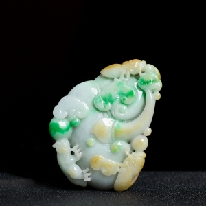 糯种黄加绿翡翠如意吊坠