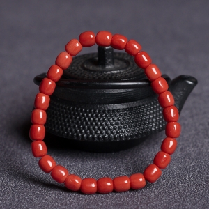 沙丁珊瑚桶珠单圈手串