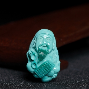 高瓷蓝绿绿松石财神吊坠