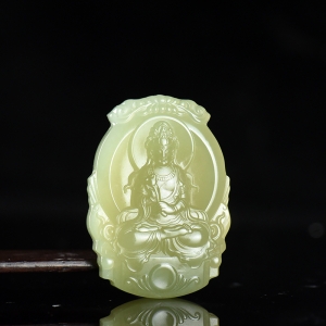 山料和田玉晴水色观音吊坠