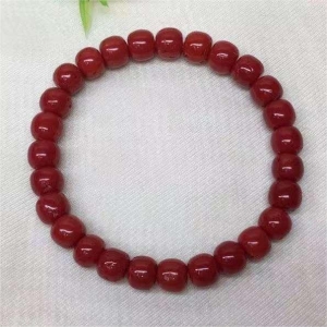 沙丁牛血红珊瑚桶珠单圈手串